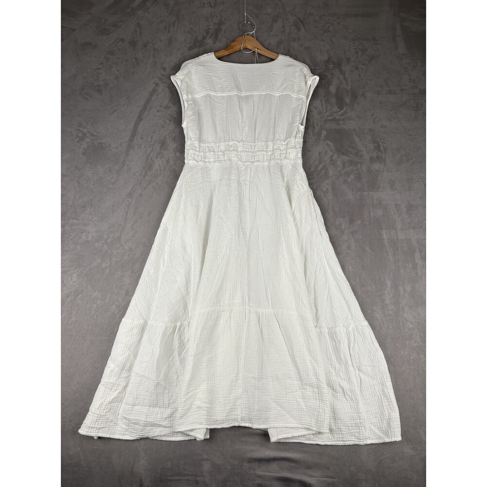Joe's White Gauze Maxi Dress L V-Neck Smocked Waist - Picture 3 of 10